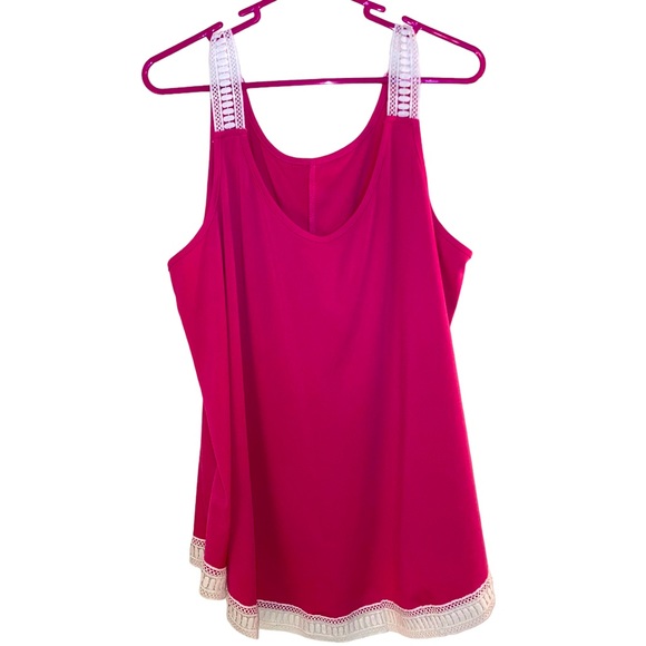 Shein Magenta Pink Tank Top With White Embroidered Detail On The Straps. - Picture 1 of 9